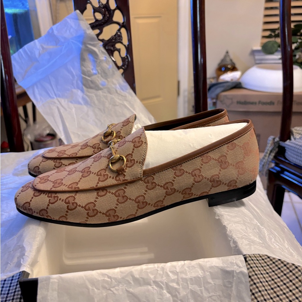 Gucci Brown Loafers with Monogram Pattern